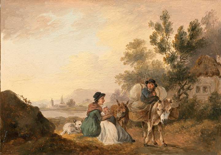 A Pair of Rural Landscapes with Travellers and a Milkmaid - one of a pair